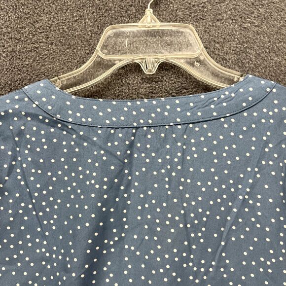 BLOOMCHIC Top Womens plus 1X 14 16 blue white polka dot short sleeve ruffle - Picture 11 of 14